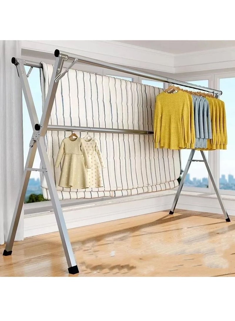DubaiGallery Clothes Drying Rack for Laundry Foldable Free of Installation Adjustable Stainless Steel Garment Rack  - Image 2