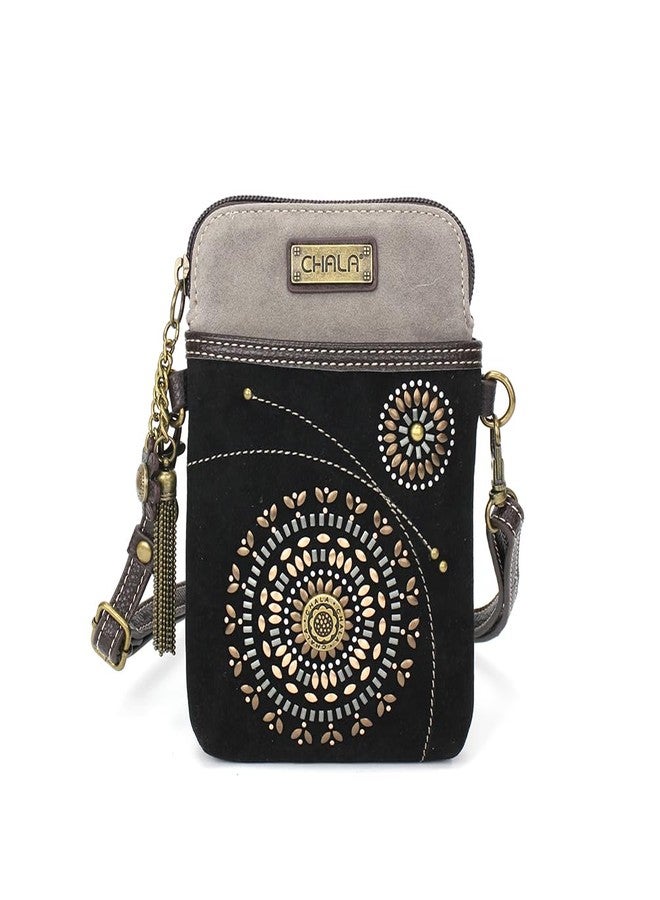 CHALA Dazzled Cell Phone Crossbody Purse-Women PU Leather Multicolor Handbag with Adjustable Strap - Starburst - black - Image 1