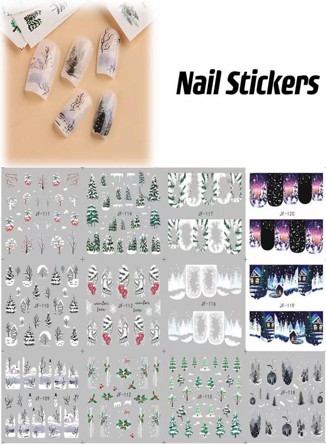 ASABITE 12 Sheets Christmas Nail Stickers Decals for Nail Art Snowflake Christmas Tree Water Transfer Nail Stickers Winter Holiday Nail Art Supplies French Nail Decorations Xmas Nail Art Stickers for Women - Image 2
