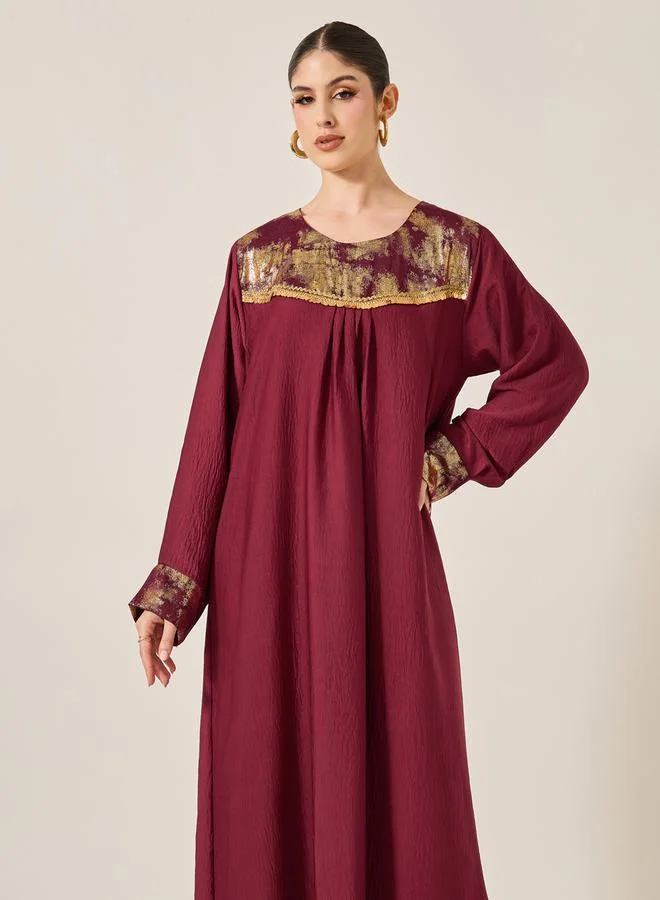 Styli Embellished Round Neck A-Line Jalabyia