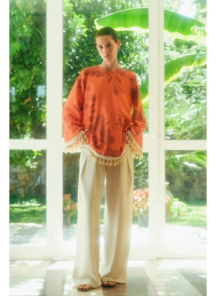 Touche Pocket Detailed Wide Leg Linen Trousers