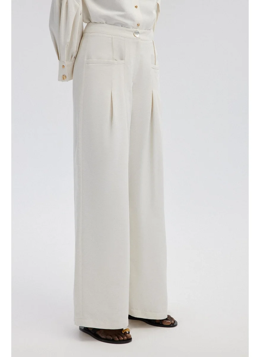 Touche Pocket Detailed Wide Leg Linen Trousers