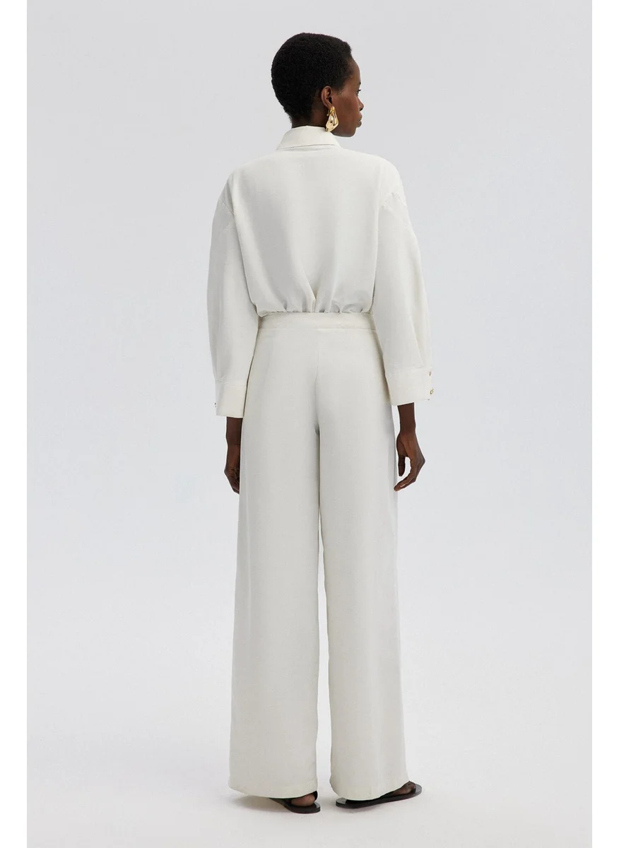 Touche Pocket Detailed Wide Leg Linen Trousers