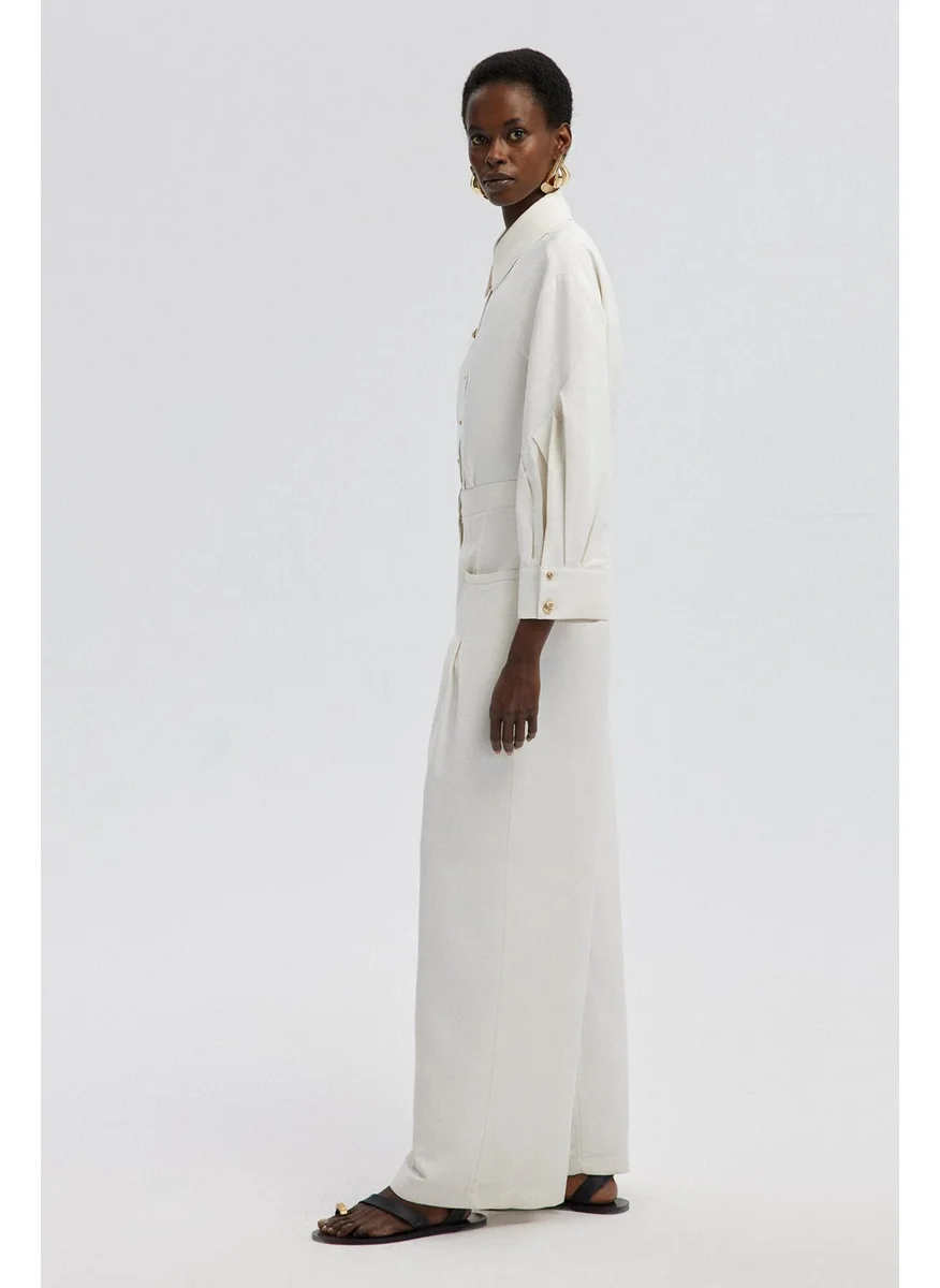 Touche Pocket Detailed Wide Leg Linen Trousers