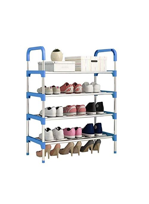 Three Secondz Three Secondz Portable Metal MultiLayer Foot Shoemaker Shoes Storage Shelf Home Organizer Door Shoe Storage Cabinet Shelf Home Furniture 4 Layered BLUE  - Image 1