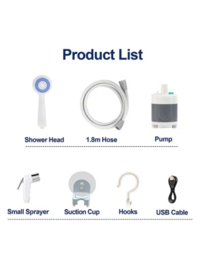 منام للتجارة دش محمول، مضخة دش تخييم محمولة مع بطارية قابلة لإعادة الشحن، دش محمول للتخييم، رأس دش خارجي محمول للتخييم والمشي لمسافات طويلة والسفر - Image 3