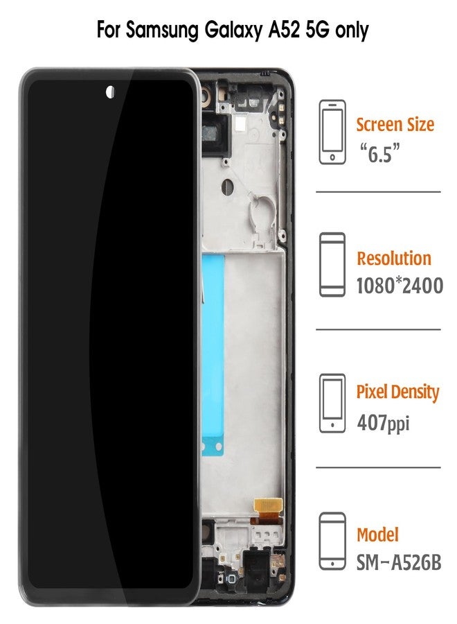 Olivechard Incell Screen Galaxy A52 5G a526 Screen with Frame Replacement Touch Screen Digitizer for Samsung Galaxy A52 5G 6.5" A526B A526B/DS A5260 A526W A526U A526U1 Display Assembly with Tools Kit - Image 2