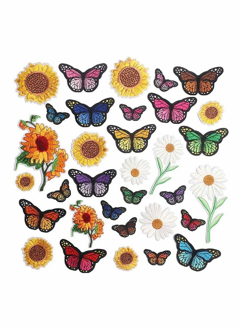 33 Pcs Iron On Patches for Clothing Butterfly Flower Sunflower Embroidered Decoration DIY Craft Sew Applique Clothes Dress Pants Hats Jeans Backpacks - Image 1