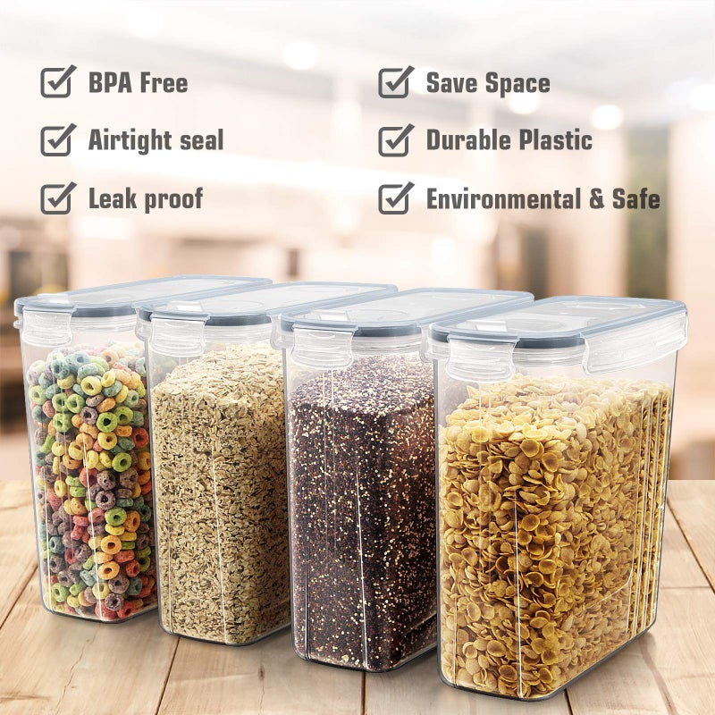 Wildone Cereal Storage Containers Set, Large BPA Free Plastic Airtight Food Storage Containers 4L /135.3oz for Flour, Sugar, 6 Piece Set Cereal Dispensers with 20 Labels & Marker, Grey - Image 2