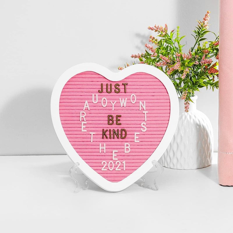 G GAMIT Heart-Shaped Felt Letter Board Message Sign,10x10 inches Message Board with 465 Changeable White&Golden Letters,Numbers,Cursive Words and Stand for Party,Pregnancy,Wall&Tabletop Decor (Pink) - Image 3
