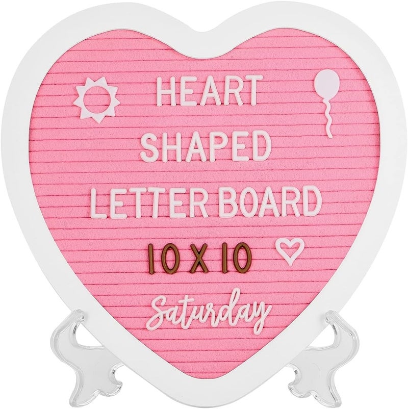 G GAMIT Heart-Shaped Felt Letter Board Message Sign,10x10 inches Message Board with 465 Changeable White&Golden Letters,Numbers,Cursive Words and Stand for Party,Pregnancy,Wall&Tabletop Decor (Pink) - Image 1