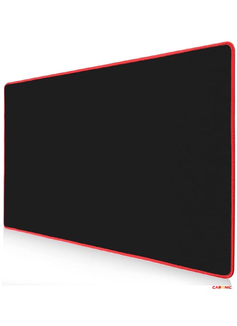 Extended Gaming Mouse Pad with Stitched Edges Durable Non-Slip Natural Rubber Base Waterproof Computer Keyboard Pad Mat For Esports Pros Gamer Desktop Office Black Red
