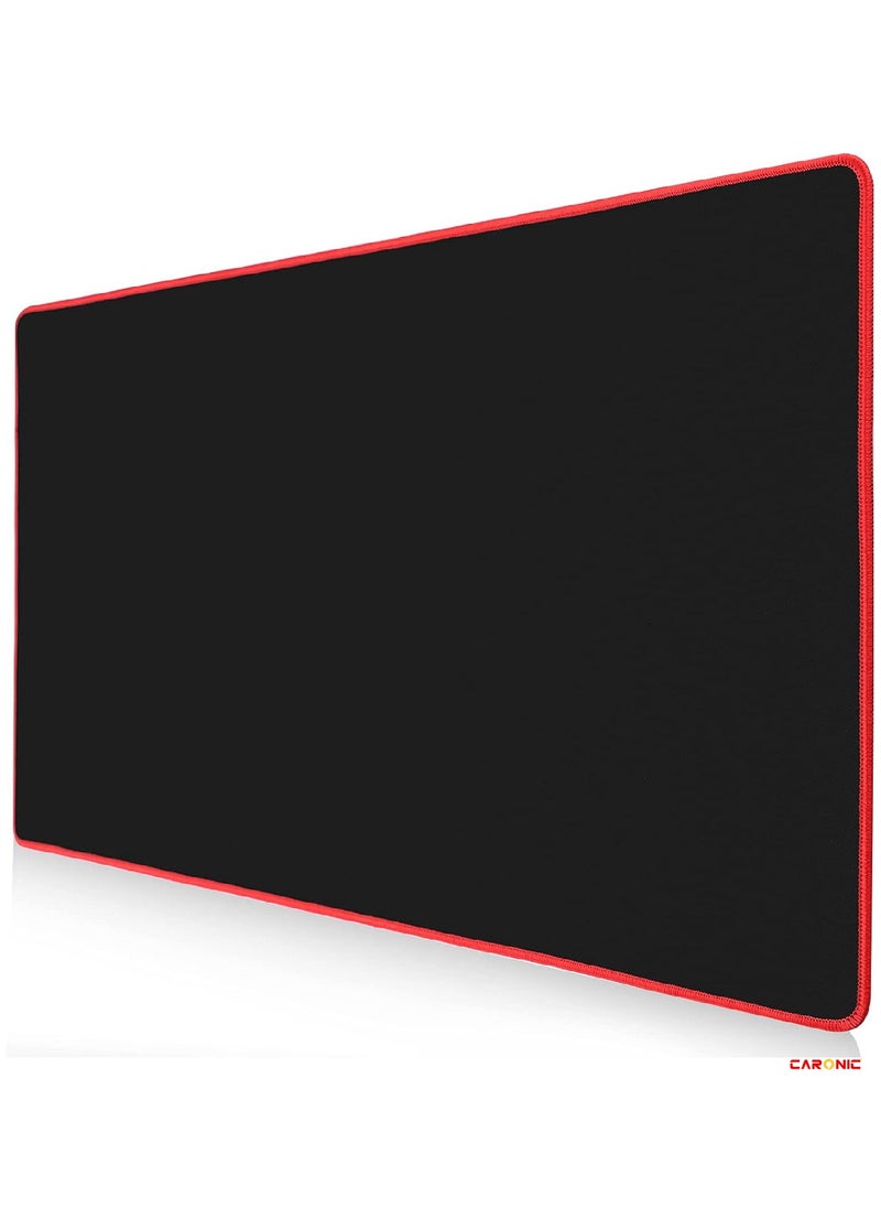 CARONIC - Extended Gaming Mouse Pad with Stitched Edges Durable Non-Slip Natural Rubber Base Waterproof Computer Keyboard Pad Mat For Esports Pros Gamer Desktop Office Black Red - Image 1