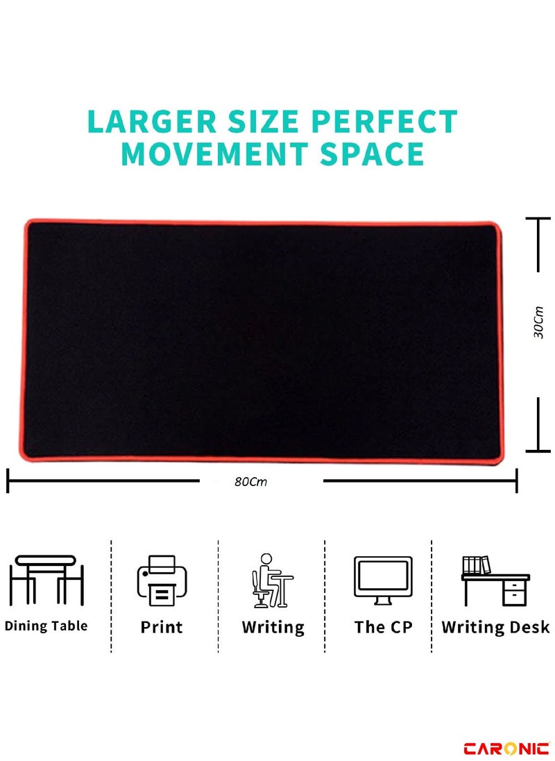 CARONIC - Extended Gaming Mouse Pad with Stitched Edges Durable Non-Slip Natural Rubber Base Waterproof Computer Keyboard Pad Mat For Esports Pros Gamer Desktop Office Black Red - Image 1