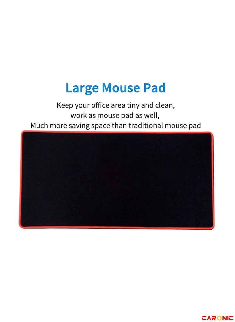 CARONIC - Extended Gaming Mouse Pad with Stitched Edges Durable Non-Slip Natural Rubber Base Waterproof Computer Keyboard Pad Mat For Esports Pros Gamer Desktop Office Black Red - Image 1