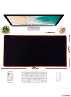 CARONIC Extended Gaming Mouse Pad with Stitched Edges Durable Non-Slip Natural Rubber Base Waterproof Computer Keyboard Pad Mat For Esports Pros Gamer Desktop Office Black Red  - Image 4