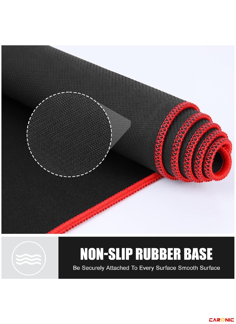 CARONIC - Extended Gaming Mouse Pad with Stitched Edges Durable Non-Slip Natural Rubber Base Waterproof Computer Keyboard Pad Mat For Esports Pros Gamer Desktop Office Black Red - Image 1