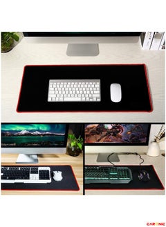 CARONIC Extended Gaming Mouse Pad with Stitched Edges Durable Non-Slip Natural Rubber Base Waterproof Computer Keyboard Pad Mat For Esports Pros Gamer Desktop Office Black Red  - Image 5
