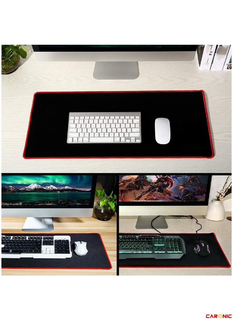 CARONIC - Extended Gaming Mouse Pad with Stitched Edges Durable Non-Slip Natural Rubber Base Waterproof Computer Keyboard Pad Mat For Esports Pros Gamer Desktop Office Black Red - Image 1