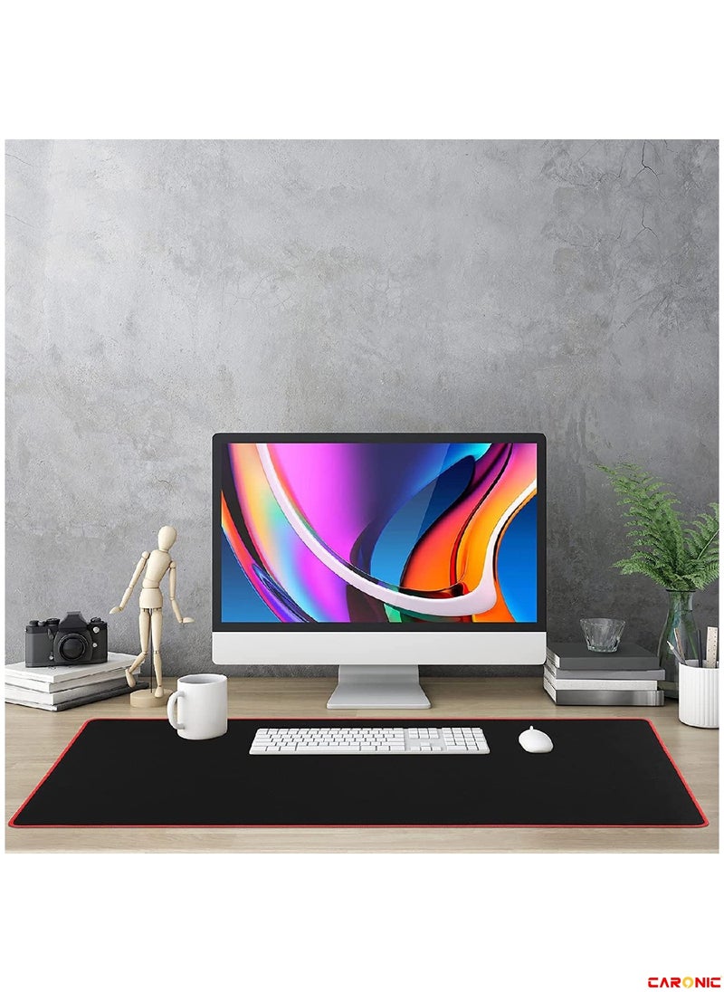 CARONIC - Extended Gaming Mouse Pad with Stitched Edges Durable Non-Slip Natural Rubber Base Waterproof Computer Keyboard Pad Mat For Esports Pros Gamer Desktop Office Black Red - Image 1