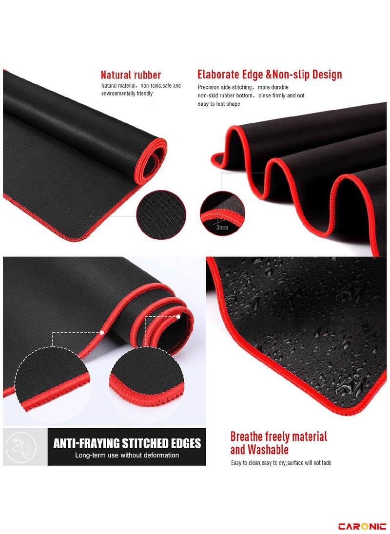 CARONIC - Extended Gaming Mouse Pad with Stitched Edges Durable Non-Slip Natural Rubber Base Waterproof Computer Keyboard Pad Mat For Esports Pros Gamer Desktop Office Black Red - Image 1