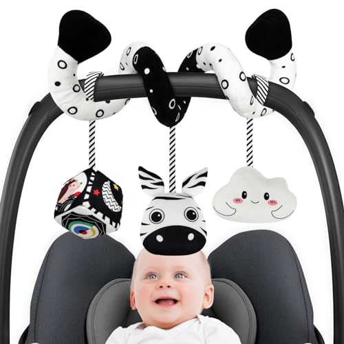 GKDOMS Baby Spiral Hanging Stroller and Car Seat Toys Black and White High Contrast Sensory Toy Newborn Plush Activity Toys Party Favors Gifts for Baby Shower Zebra - Image 1