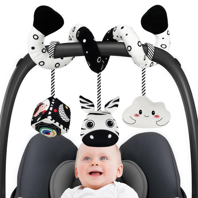 GKDOMS Baby Spiral Hanging Stroller and Car Seat Toys Black and White High Contrast Sensory Toy Newborn Plush Activity Toys Party Favors Gifts for Baby Shower Zebra - Image 2