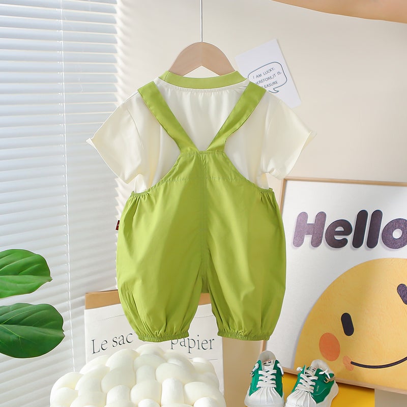 Baby Boy Summer Korean Style Duck Suspender Short-Sleeved Suit 1-4 Years Old 3 Baby Kidsren'S Clothing Thin Clothes Two-Piece Trendy Set - Image 5