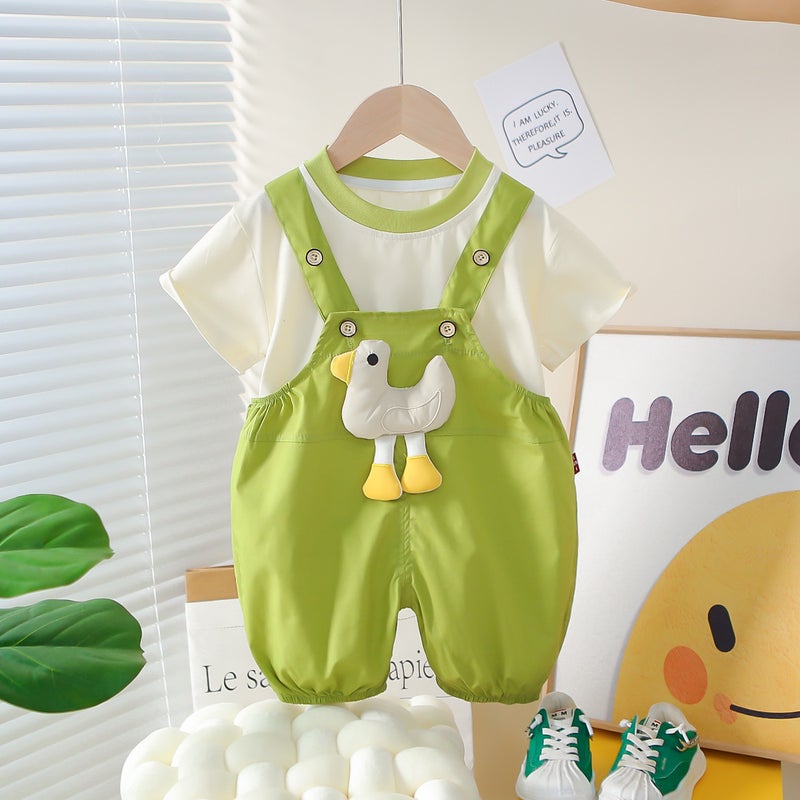 Baby Boy Summer Korean Style Duck Suspender Short-Sleeved Suit 1-4 Years Old 3 Baby Kidsren'S Clothing Thin Clothes Two-Piece Trendy Set - Image 3