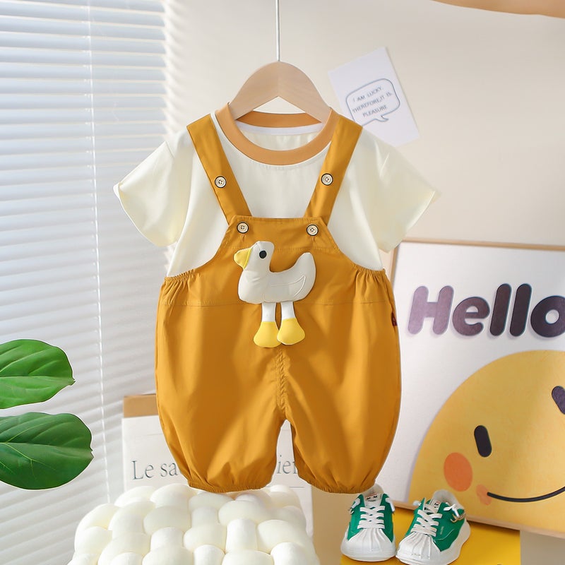 Baby Boy Summer Korean Style Duck Suspender Short-Sleeved Suit 1-4 Years Old 3 Baby Kidsren'S Clothing Thin Clothes Two-Piece Trendy Set - Image 4