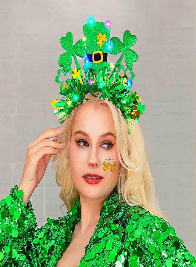 ACEDRE Light Up St. Patrick's Day Headband Led Glowing Shamrock Irish Hats Clover Party Costume Decoration Hair Accessory for Women - Image 3