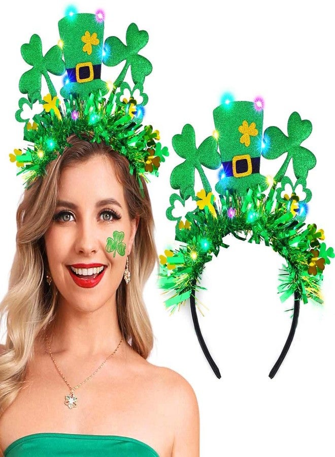 ACEDRE Light Up St. Patrick's Day Headband Led Glowing Shamrock Irish Hats Clover Party Costume Decoration Hair Accessory for Women - Image 1