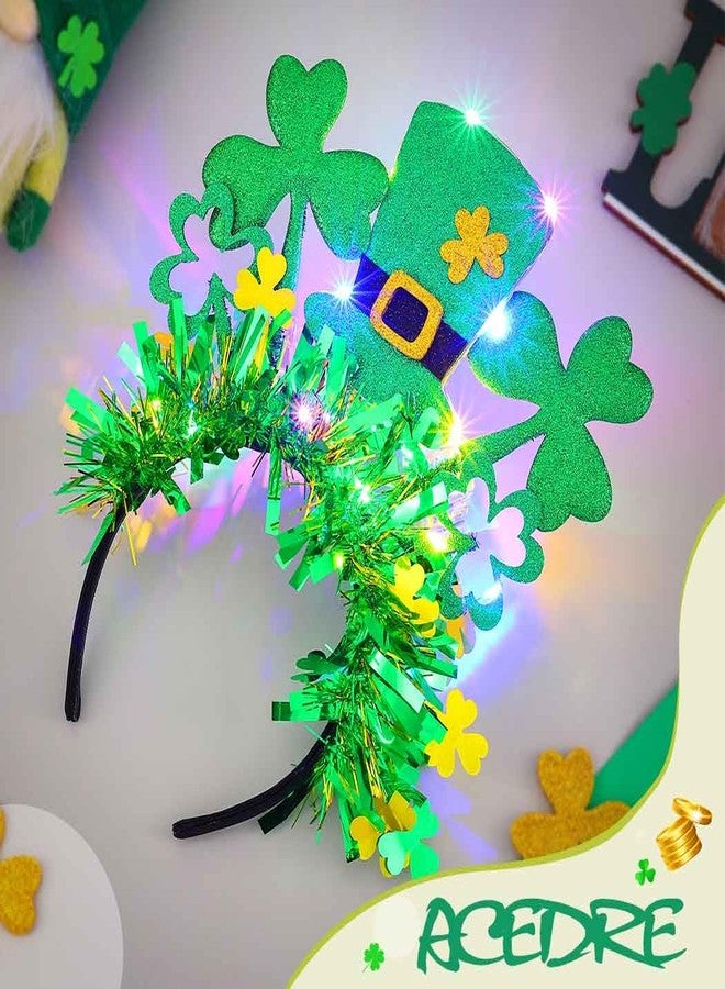 ACEDRE Light Up St. Patrick's Day Headband Led Glowing Shamrock Irish Hats Clover Party Costume Decoration Hair Accessory for Women - Image 2