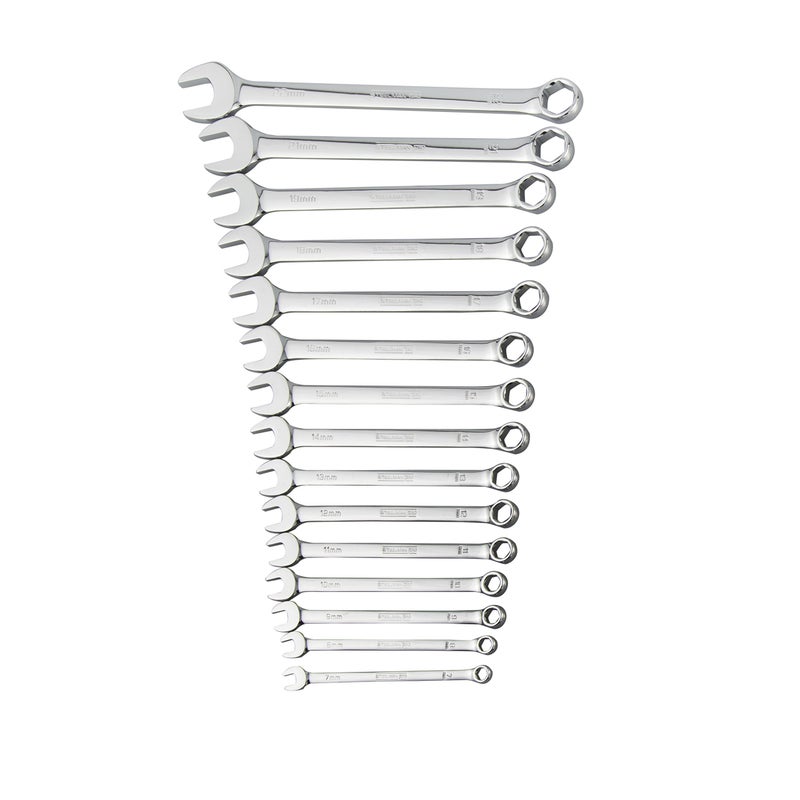 Steelman Pro 15Piece Metric 6Point Combination Wrench Set for Mechanics Chrome Vanadium Alloy Steel Angled Ends Storage Rack Included