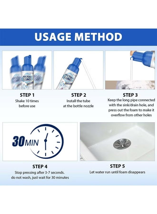 JUE-FISH 2 Packs Pipe Foam Cleaner, Drain Cleaner Foam Powerful Sink Quickly Clean Fragrance Bathroom Deodorizer Bowl For Toilet Tubs Clog Remover, Effective Sterilization Rate 99% - Image 4