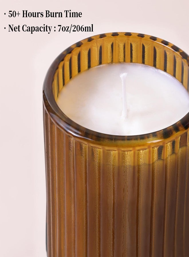 DEVI 7oz Empty Amber Ribbed Glass Candle Jars for Making Candles Set of 8, Glass Candle Jars with Bamboo Lids, Bulk Empty Candle Containers, Candle Tins Making Supplies for Gifts, Home Shelf Decor - Image 3
