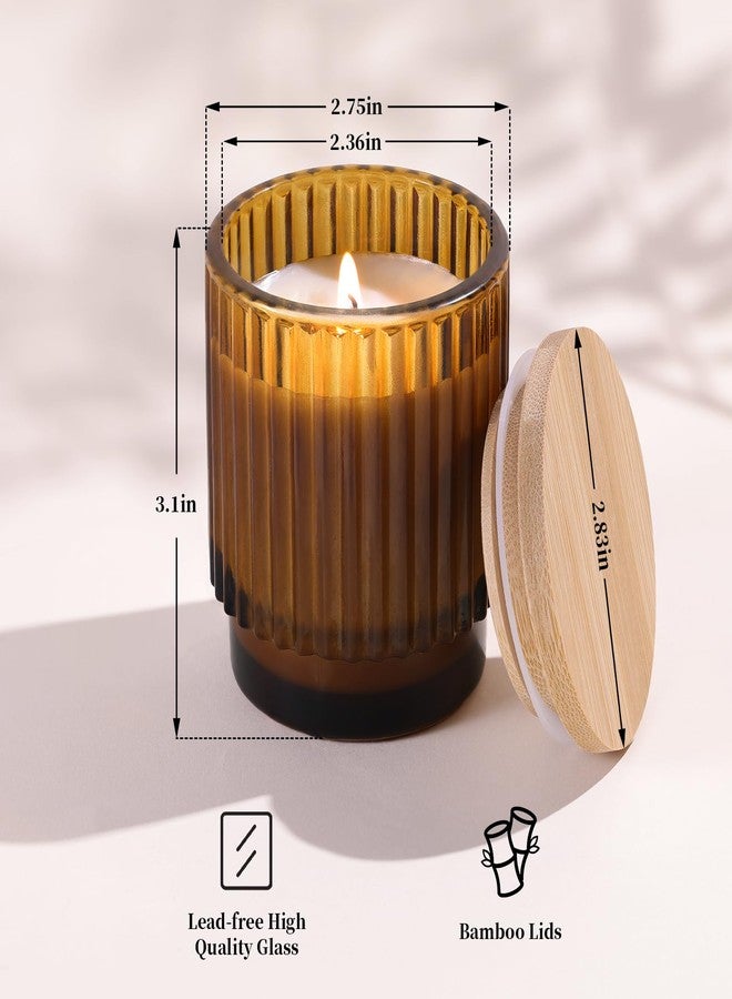 DEVI 7oz Empty Amber Ribbed Glass Candle Jars for Making Candles Set of 8, Glass Candle Jars with Bamboo Lids, Bulk Empty Candle Containers, Candle Tins Making Supplies for Gifts, Home Shelf Decor - Image 2