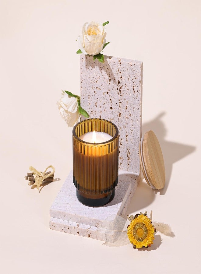 DEVI 7oz Empty Amber Ribbed Glass Candle Jars for Making Candles Set of 8, Glass Candle Jars with Bamboo Lids, Bulk Empty Candle Containers, Candle Tins Making Supplies for Gifts, Home Shelf Decor - Image 4