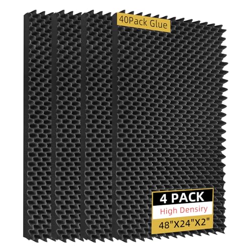 TEMGCUAM 4 Pack Sound Proof Foam Panels |48"×24"×2" Egg Crate Foam Pad | High Density Soundproof Wall Panels for Home Studio Noise & Thermal Insulation |With Adhesive Stickers 40PCS(Black)… - Image 1