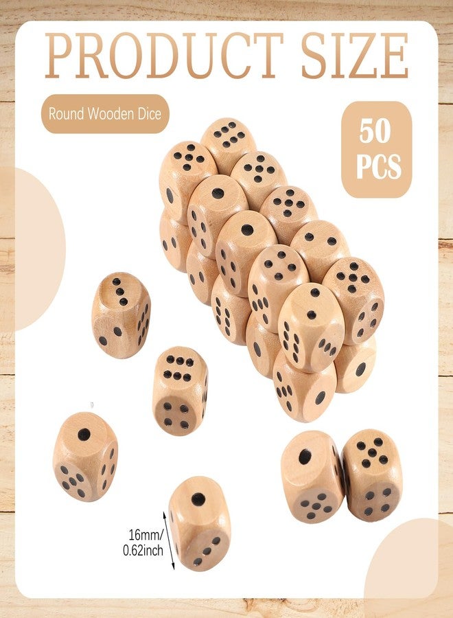 Sonwyoung 50 Pcs Wooden Dice Set 16mm Standard Wooden Dice Bulk 6 Sided with Rounded Corners Wood Game Dice with Carry Bag for Table Games Party Favors - Image 2