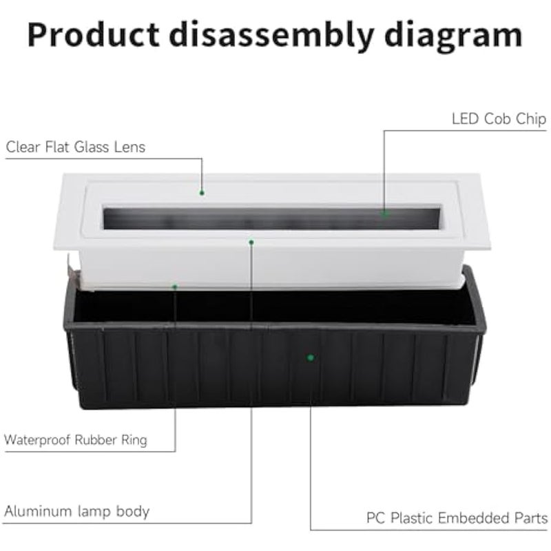 V.nice LED Step Light 6W Recessed IP65 Outdoor Wall Light – Modern Long Rectangle Deck Stair Lamp, Black/White Housing, 3000K Warm White, Aluminum+Glass, Waterproof 220-240V - Image 3