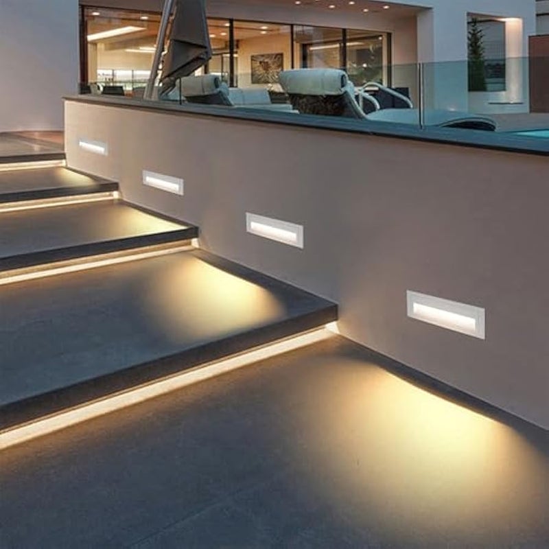 V.nice LED Step Light 6W Recessed IP65 Outdoor Wall Light – Modern Long Rectangle Deck Stair Lamp, Black/White Housing, 3000K Warm White, Aluminum+Glass, Waterproof 220-240V - Image 5
