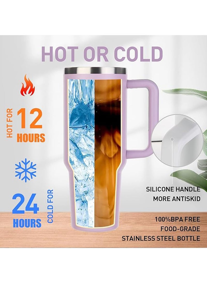 40oz Insulated Tumbler with Handle Lid and Straw Stainless Steel Insulated Travel Mug Iced Coffee Cup Thermos Travel Coffee Mug Leak Proof and BPA Free Keep Cold and Hot Dishwasher Safe