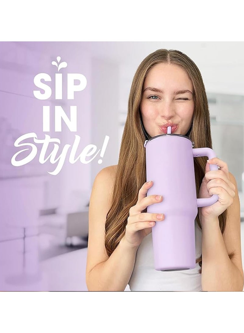 40oz Insulated Tumbler with Handle Lid and Straw Stainless Steel Insulated Travel Mug Iced Coffee Cup Thermos Travel Coffee Mug Leak Proof and BPA Free Keep Cold and Hot Dishwasher Safe