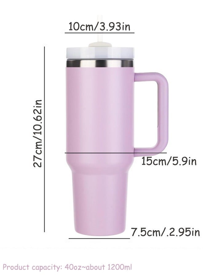 40oz Insulated Tumbler with Handle Lid and Straw Stainless Steel Insulated Travel Mug Iced Coffee Cup Thermos Travel Coffee Mug Leak Proof and BPA Free Keep Cold and Hot Dishwasher Safe