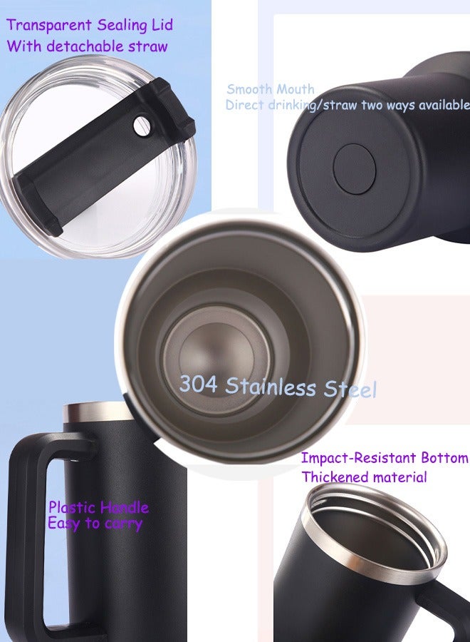 40oz Insulated Tumbler with Handle Lid and Straw Stainless Steel Insulated Travel Mug Iced Coffee Cup Thermos Travel Coffee Mug Leak Proof and BPA Free Keep Cold and Hot Dishwasher Safe