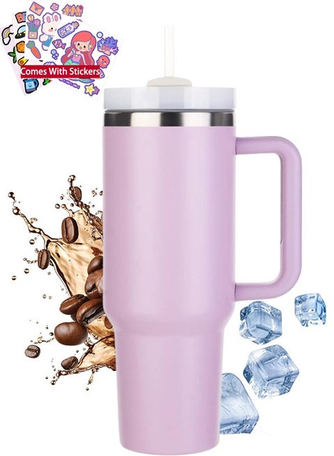 40oz Insulated Tumbler with Handle Lid and Straw Stainless Steel Insulated Travel Mug Iced Coffee Cup Thermos Travel Coffee Mug Leak Proof and BPA Free Keep Cold and Hot Dishwasher Safe
