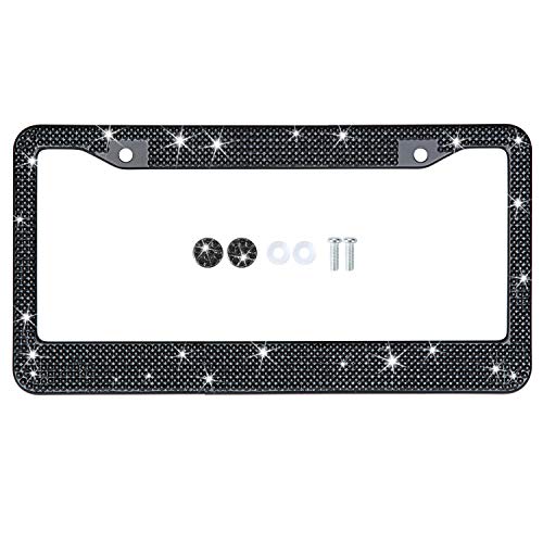 TZARROT Black Rhinestone Bling License Plate Frame, Metal Rust-Proof License Plate Cover Bling Car Accessories for Women Man - Image 4