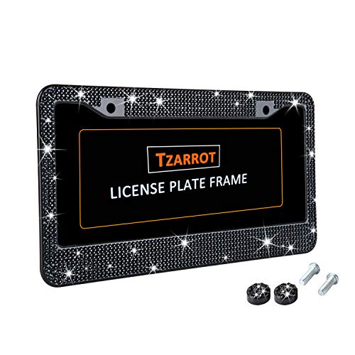 TZARROT Black Rhinestone Bling License Plate Frame, Metal Rust-Proof License Plate Cover Bling Car Accessories for Women Man - Image 3