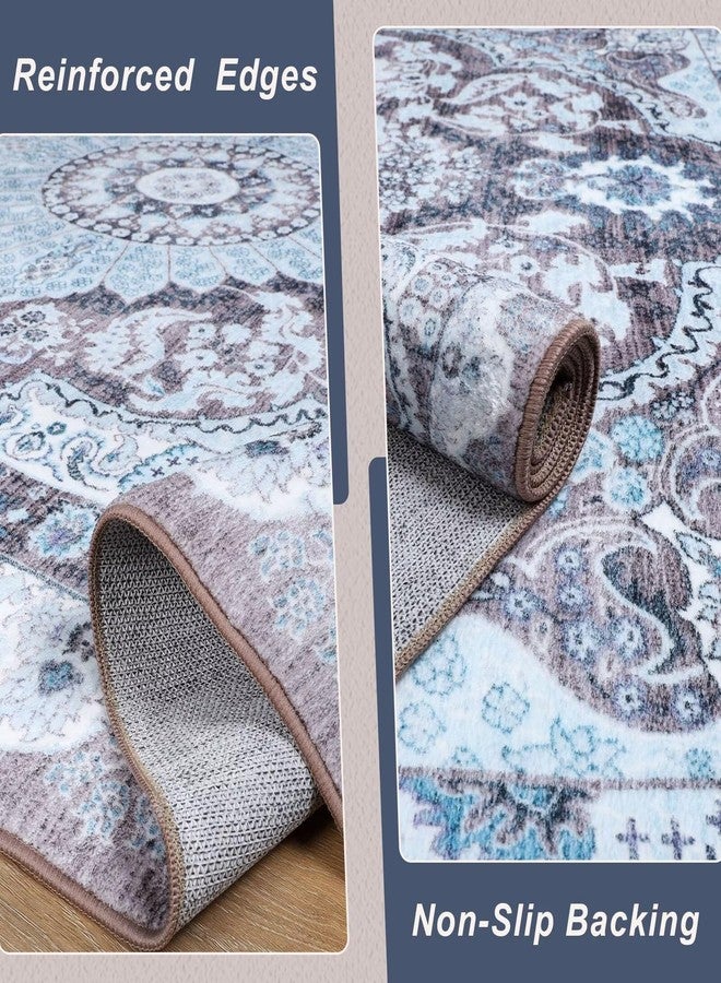 Macgace 2x3 Small Area Rug for Entryway, Soft Washable Rugs with Non-Slip Backing for Bedroom Kitchen, Vintage Throw Carpet Laundry Entry Door Decor, Blue & Brown - Image 4